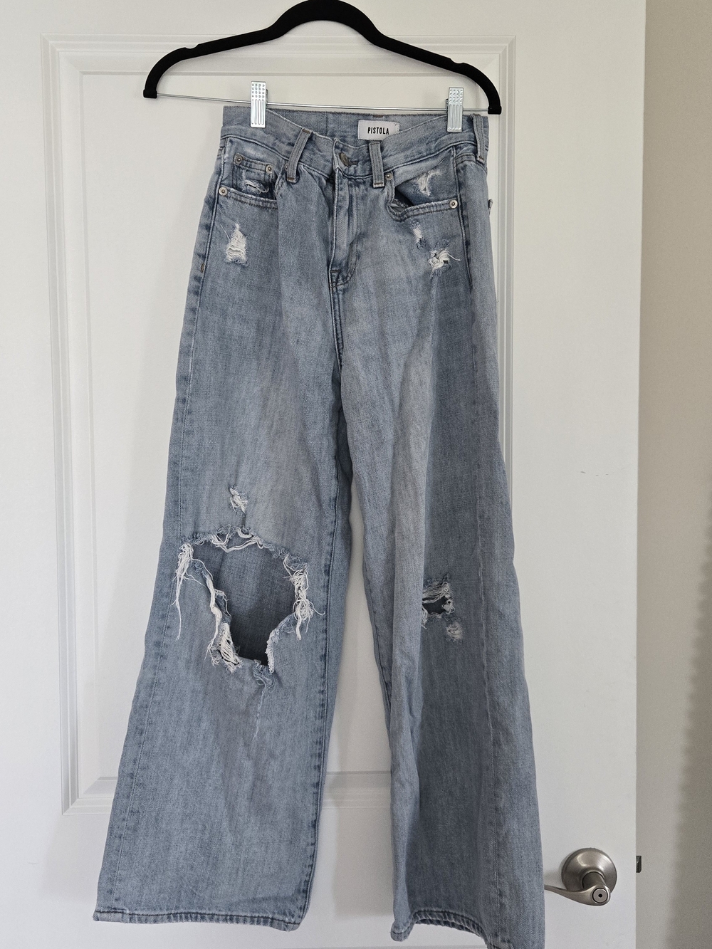 pistola Light Blue Distressed Wide-Leg Jeans
